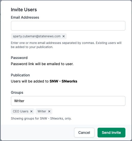 Invite users modal